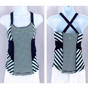 Lululemon Work It Out Tank Mint Green Black Criss Cross Straps Built in Bra Sz 4